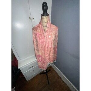 Cashmere Scarf Womens One Size Floral Scottish Fringe Wrap Shawl 27X71